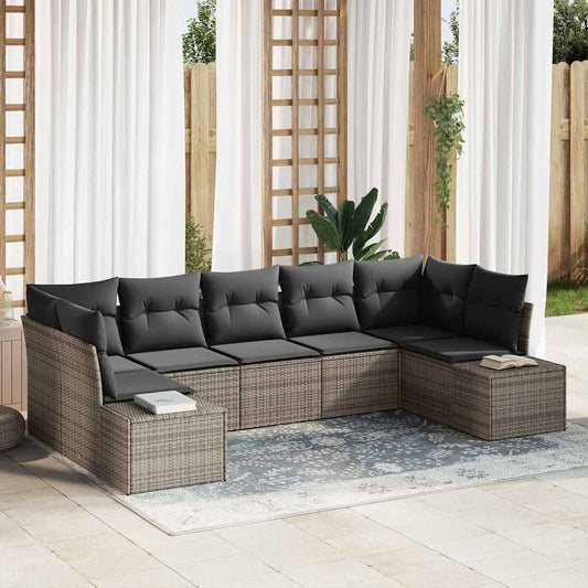 Garten-Sofa-Set mit Kissen 7 pcs Grau Poly Rattan
