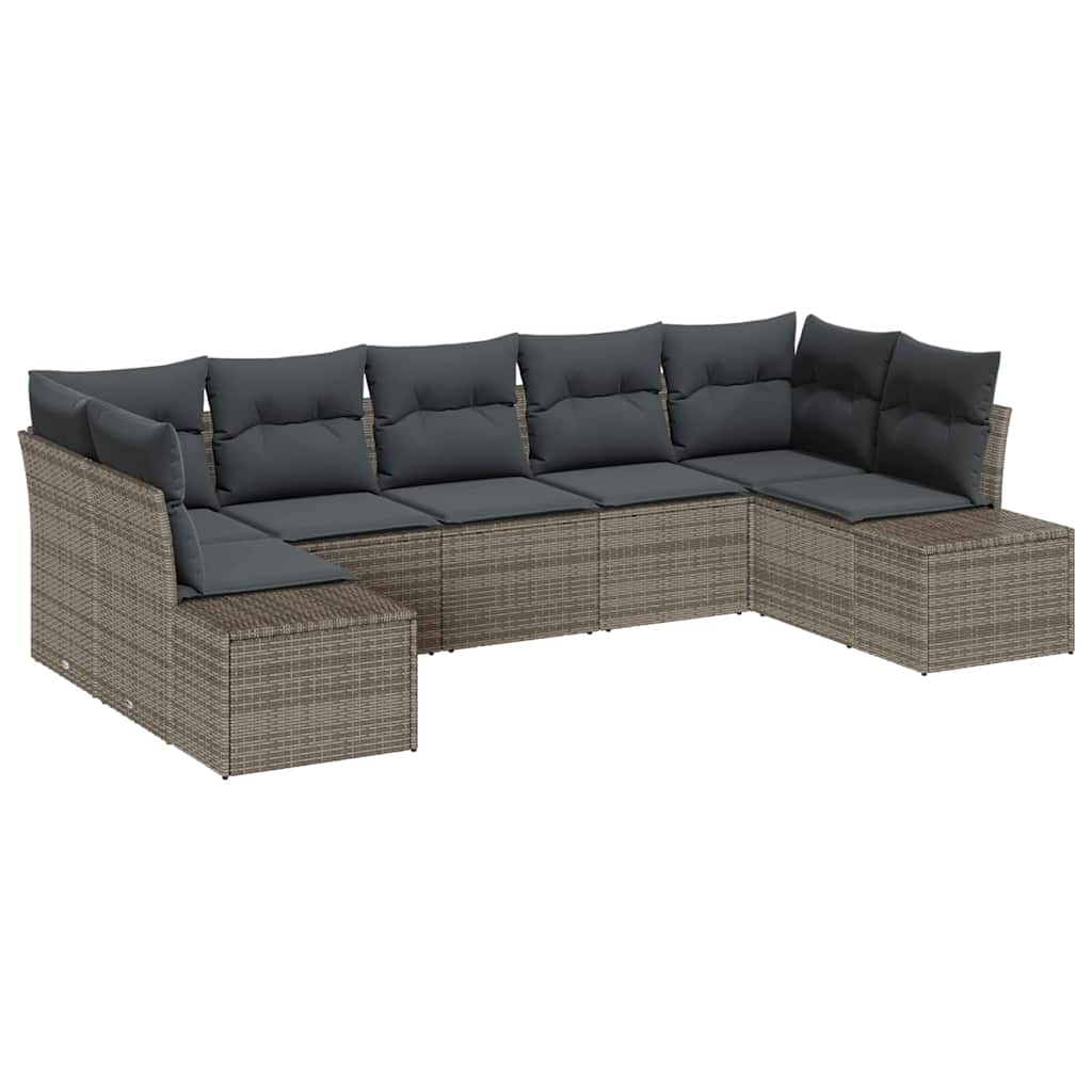 Garten-Sofa-Set mit Kissen 7 pcs Grau Poly Rattan