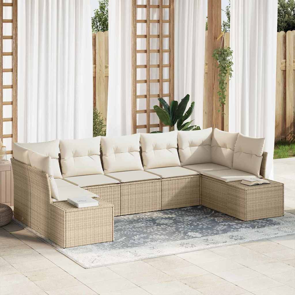Gartensofa-set mit Kissen 7 pcs Beige Poly-Rattan