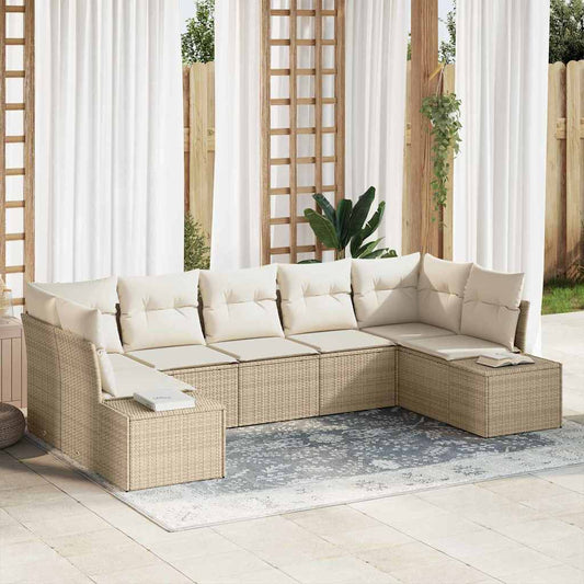 Gartensofa-set mit Kissen 7 pcs Beige Poly-Rattan