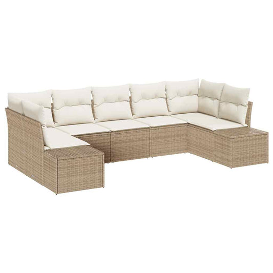 Gartensofa-set mit Kissen 7 pcs Beige Poly-Rattan