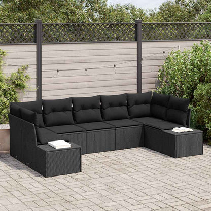 Garten-Sofa-Set mit Kissen 7 pcs Schwarz Poly Rattan