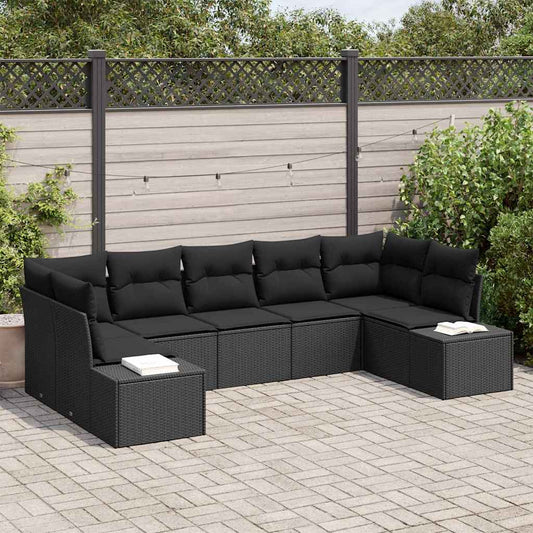 Garten-Sofa-Set mit Kissen 7 pcs Schwarz Poly Rattan