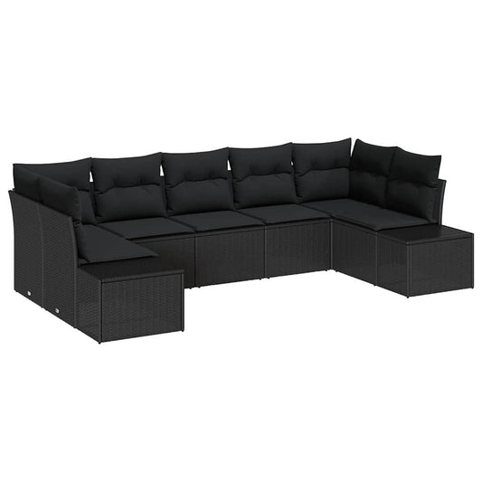 Garten-Sofa-Set mit Kissen 7 pcs Schwarz Poly Rattan