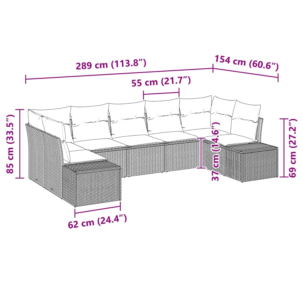 Garten-Sofa-Set mit Kissen 7 pcs Schwarz Poly Rattan