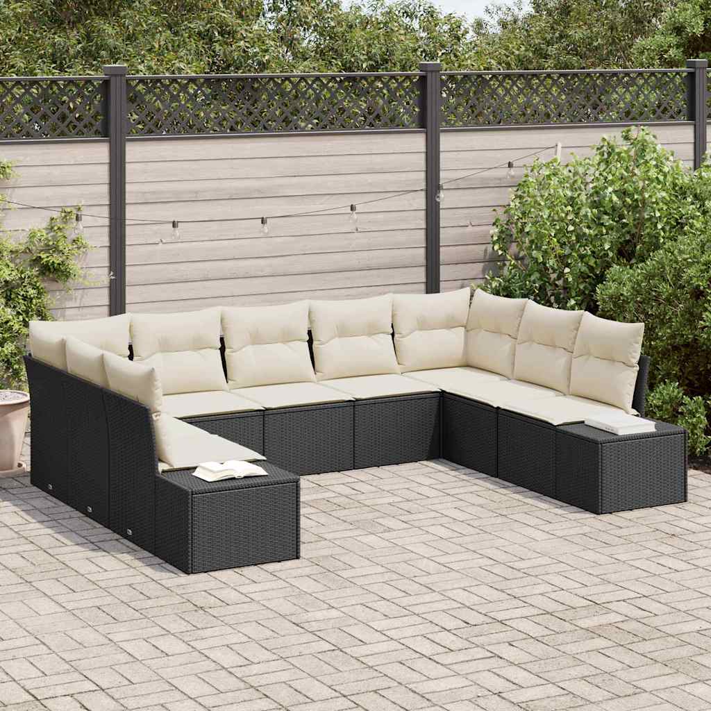 Gartensofa-set mit Kissen 9 pcs Schwarz Poly-Rattan
