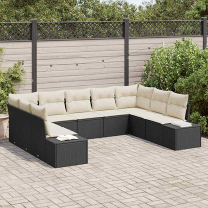 Gartensofa-set mit Kissen 9 pcs Schwarz Poly-Rattan