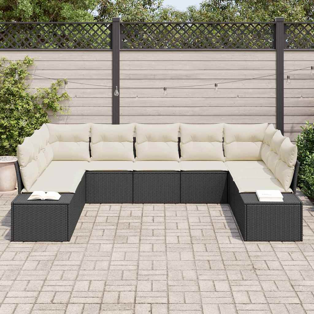 Gartensofa-set mit Kissen 9 pcs Schwarz Poly-Rattan