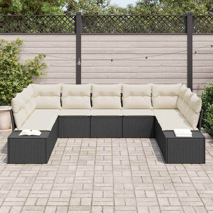 Gartensofa-set mit Kissen 9 pcs Schwarz Poly-Rattan