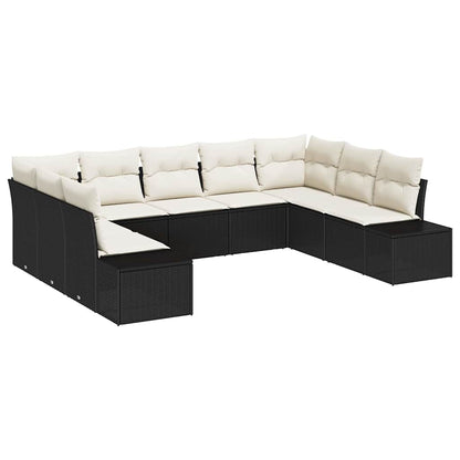 Gartensofa-set mit Kissen 9 pcs Schwarz Poly-Rattan
