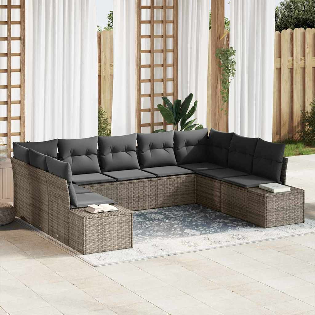 Garten-Sofa-Set mit Kissen 9 pcs Grau Poly Rattan