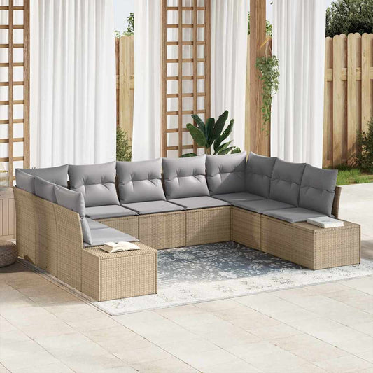 Garten-Sofa-Set mit Kissen 9 pcs Beige Poly Rattan