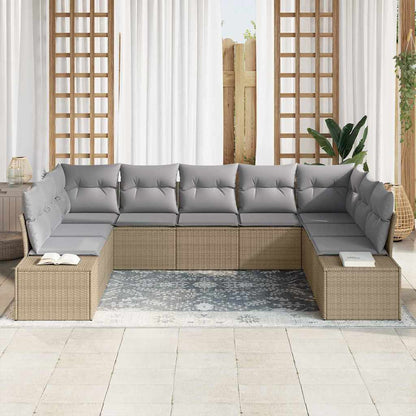 Garten-Sofa-Set mit Kissen 9 pcs Beige Poly Rattan