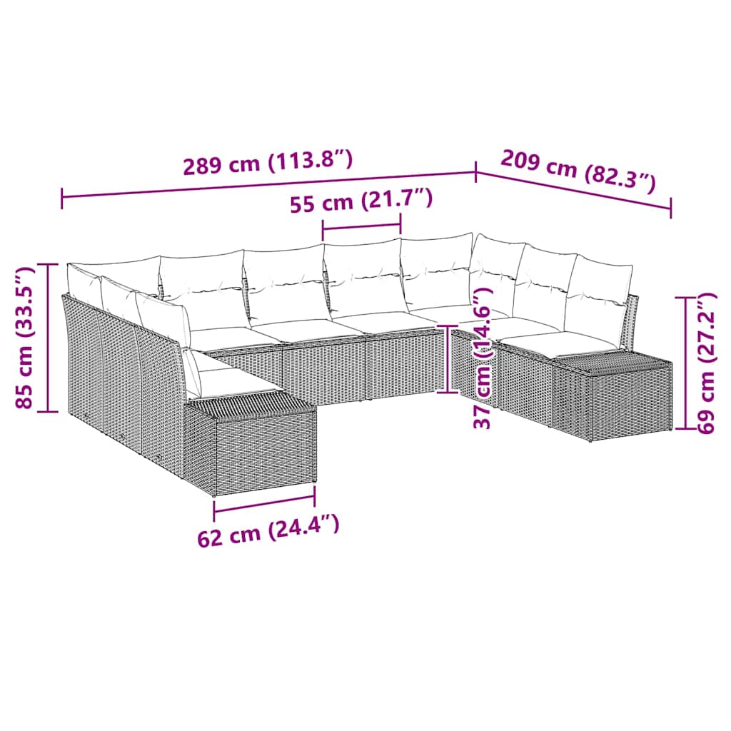 Garten-Sofa-Set mit Kissen 9 pcs Hellgrau Poly Rattan