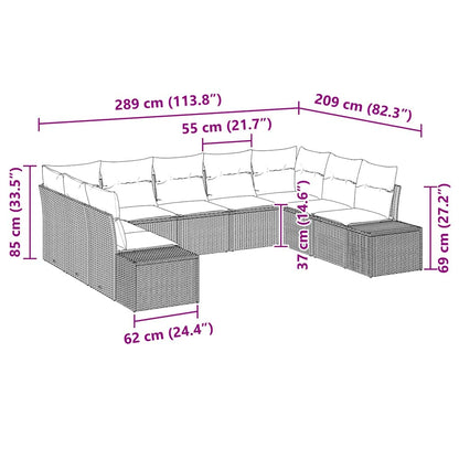 Garten-Sofa-Set mit Kissen 9 pcs Hellgrau Poly Rattan