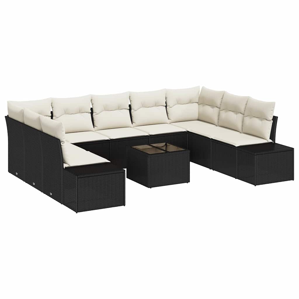 Gartensofa-set mit Kissen 10 pcs Schwarz Poly-Rattan