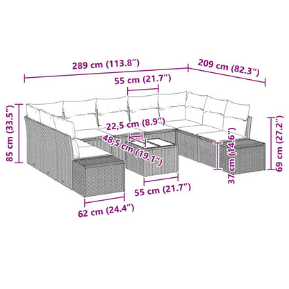 Gartensofa-set mit Kissen 10 pcs Schwarz Poly-Rattan