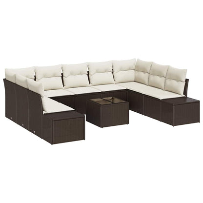 Garten-Sofa-Set mit Kissen 10 pcs Braun Poly Rattan