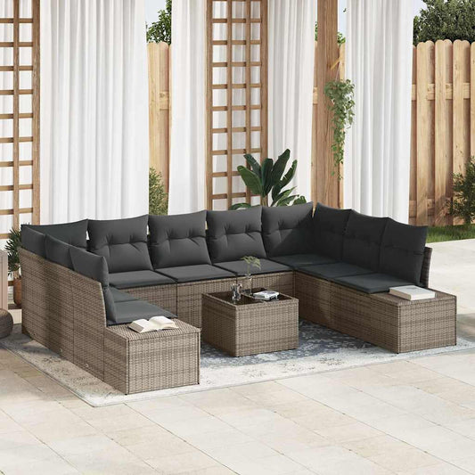 Garten-Sofa-Set mit Kissen 10 pcs Grau Poly Rattan