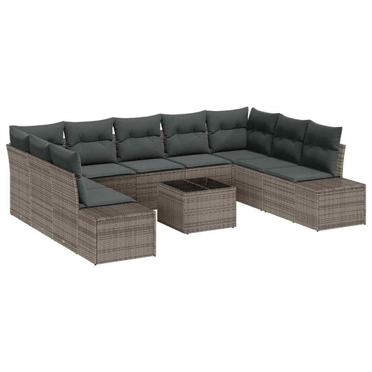 Garten-Sofa-Set mit Kissen 10 pcs Grau Poly Rattan