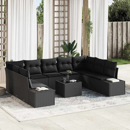 Garten-Sofa-Set mit Kissen 10 pcs Schwarz Poly Rattan