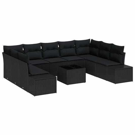 Garten-Sofa-Set mit Kissen 10 pcs Schwarz Poly Rattan