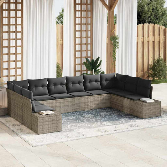 Garten-Sofa-Set mit Kissen 10 pcs Grau Poly Rattan