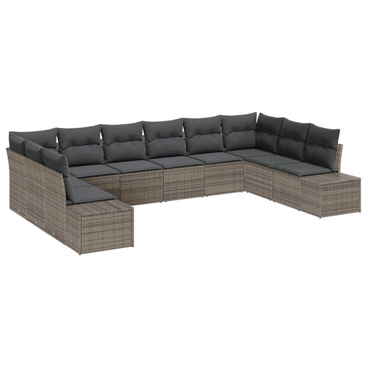 Garten-Sofa-Set mit Kissen 10 pcs Grau Poly Rattan