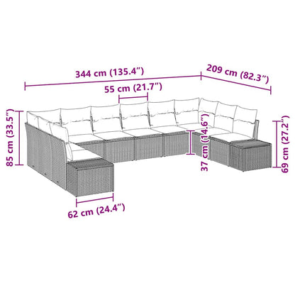 Garten-Sofa-Set mit Kissen 10 pcs Grau Poly Rattan
