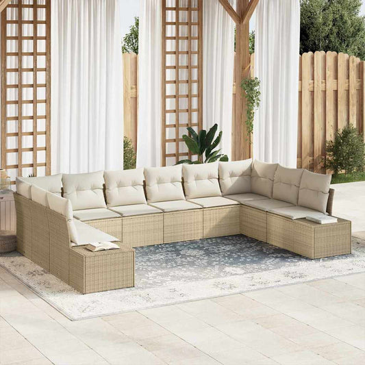 Gartensofa-set mit Kissen 10 pcs Beige Poly-Rattan