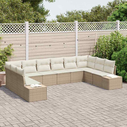 Gartensofa-set mit Kissen 10 pcs Beige Poly-Rattan