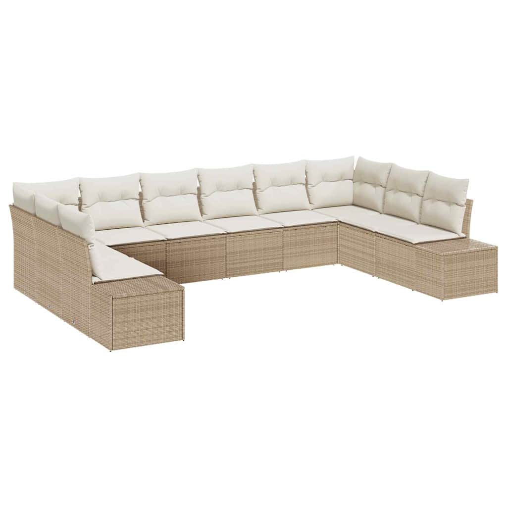 Gartensofa-set mit Kissen 10 pcs Beige Poly-Rattan