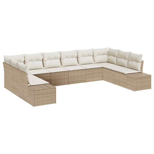 Gartensofa-set mit Kissen 10 pcs Beige Poly-Rattan