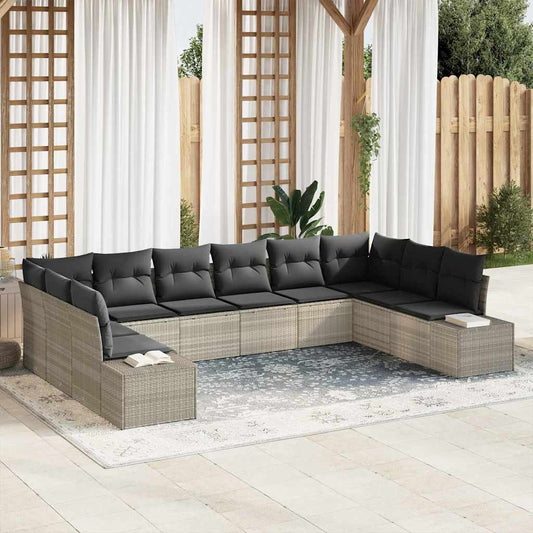 Garten-Sofa-Set mit Kissen 10 pcs Hellgrau Poly Rattan