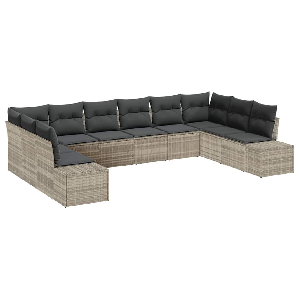 Garten-Sofa-Set mit Kissen 10 pcs Hellgrau Poly Rattan