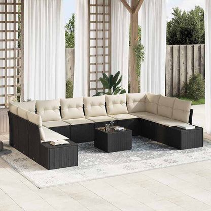 Gartensofa-set mit Kissen 11 pcs Schwarz Poly-Rattan