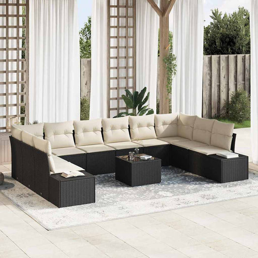 Gartensofa-set mit Kissen 11 pcs Schwarz Poly-Rattan