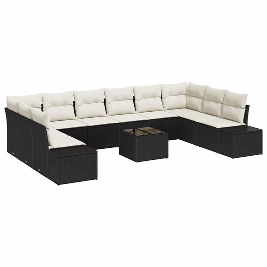 Gartensofa-set mit Kissen 11 pcs Schwarz Poly-Rattan