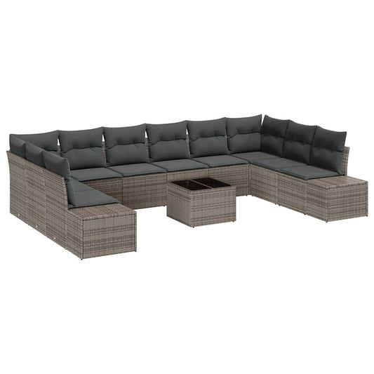 Garten-Sofa-Set mit Kissen 11 pcs Grau Poly Rattan
