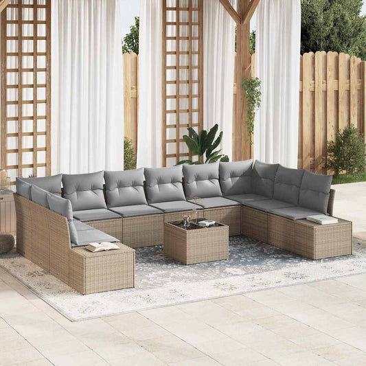Garten-Sofa-Set mit Kissen 11 pcs Beige Poly Rattan