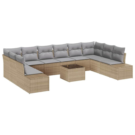 Garten-Sofa-Set mit Kissen 11 pcs Beige Poly Rattan