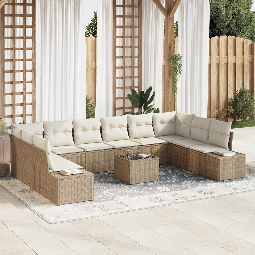 Gartensofa-set mit Kissen 11 pcs Beige Poly-Rattan