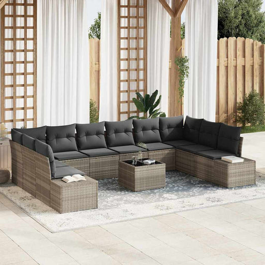 Garten-Sofa-Set mit Kissen 11 pcs Hellgrau Poly Rattan