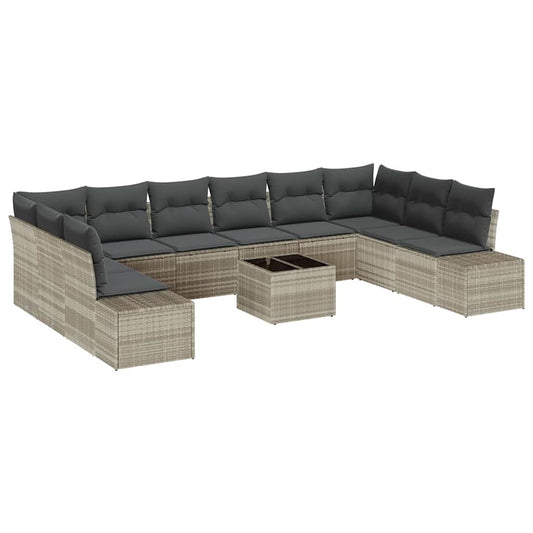 Garten-Sofa-Set mit Kissen 11 pcs Hellgrau Poly Rattan