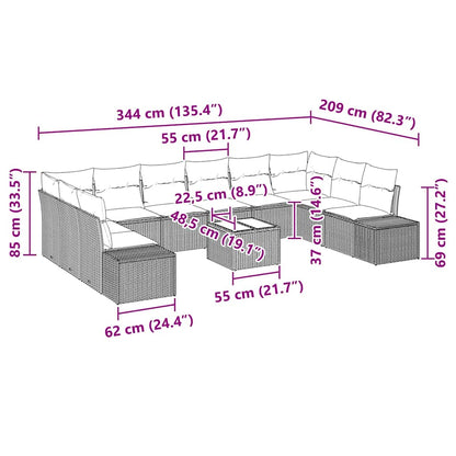 Garten-Sofa-Set mit Kissen 11 pcs Hellgrau Poly Rattan