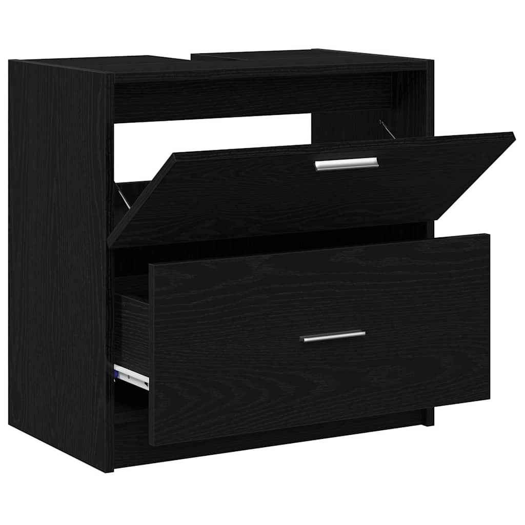 Badezimmerschrank mit Tür Schwarz Eichen-Optik 59 x 37 x 59 cm