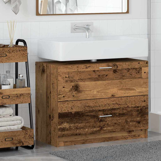 Badezimmerschrank mit Tür Altholz 78 x 37 x 59 cm Holzwerkstoff