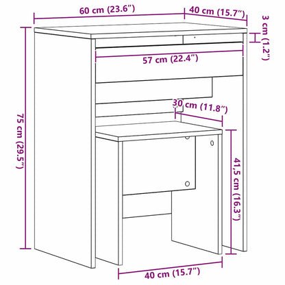Schminktisch Eiche handwerklich 60 x 40 x 75 cm Holzwerkstoff