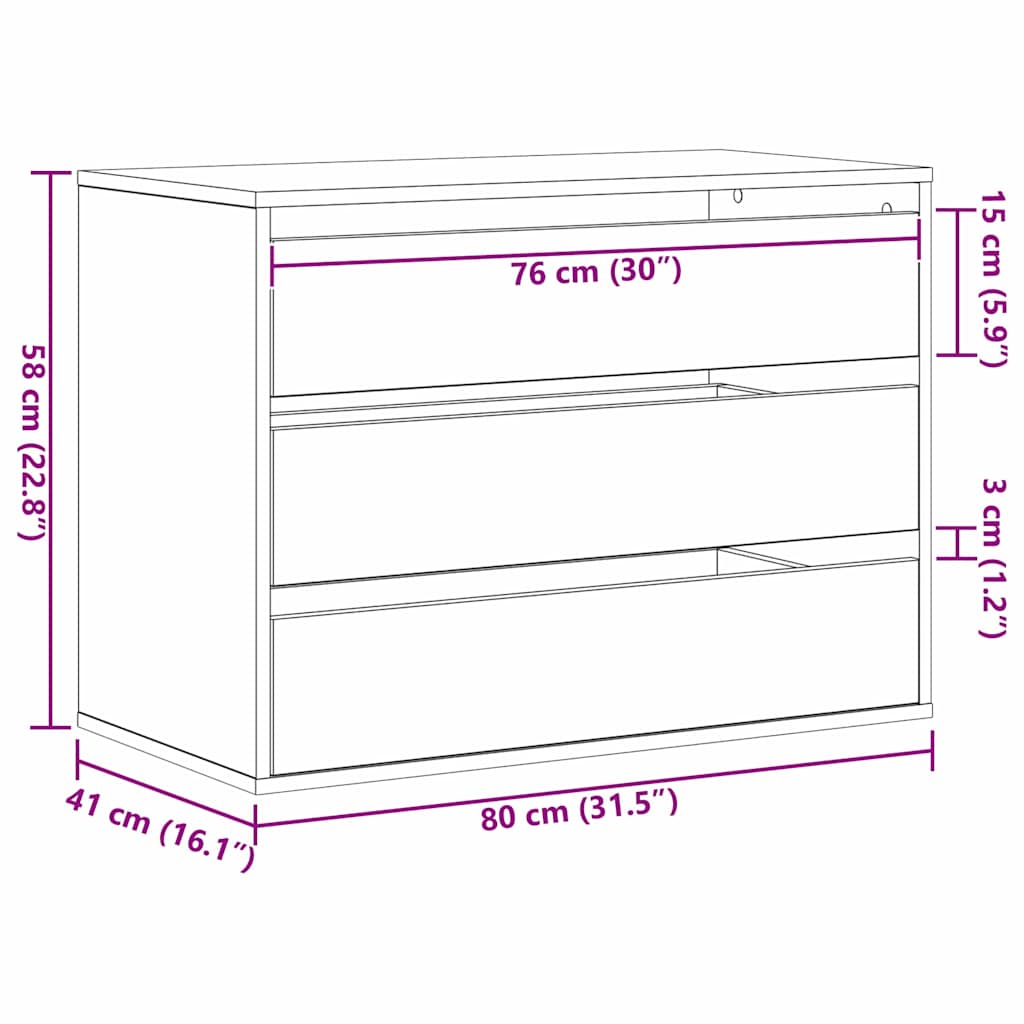 Kommode Schwarze Eiche 80 x 41 x 58 cm Holzwerkstoff