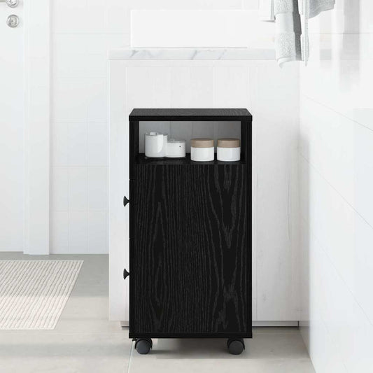 Schmaler Badschrank mit Rad Schwarze Eiche 33 x 23 x 65 cm